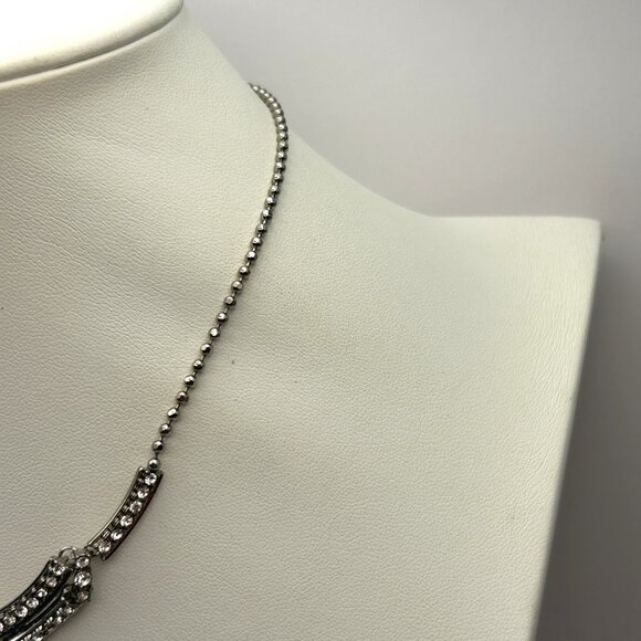 KL Silver Tone Rhinestone Y Drop Adjustable Necklace Evening Bridal - Picture 8 of 12